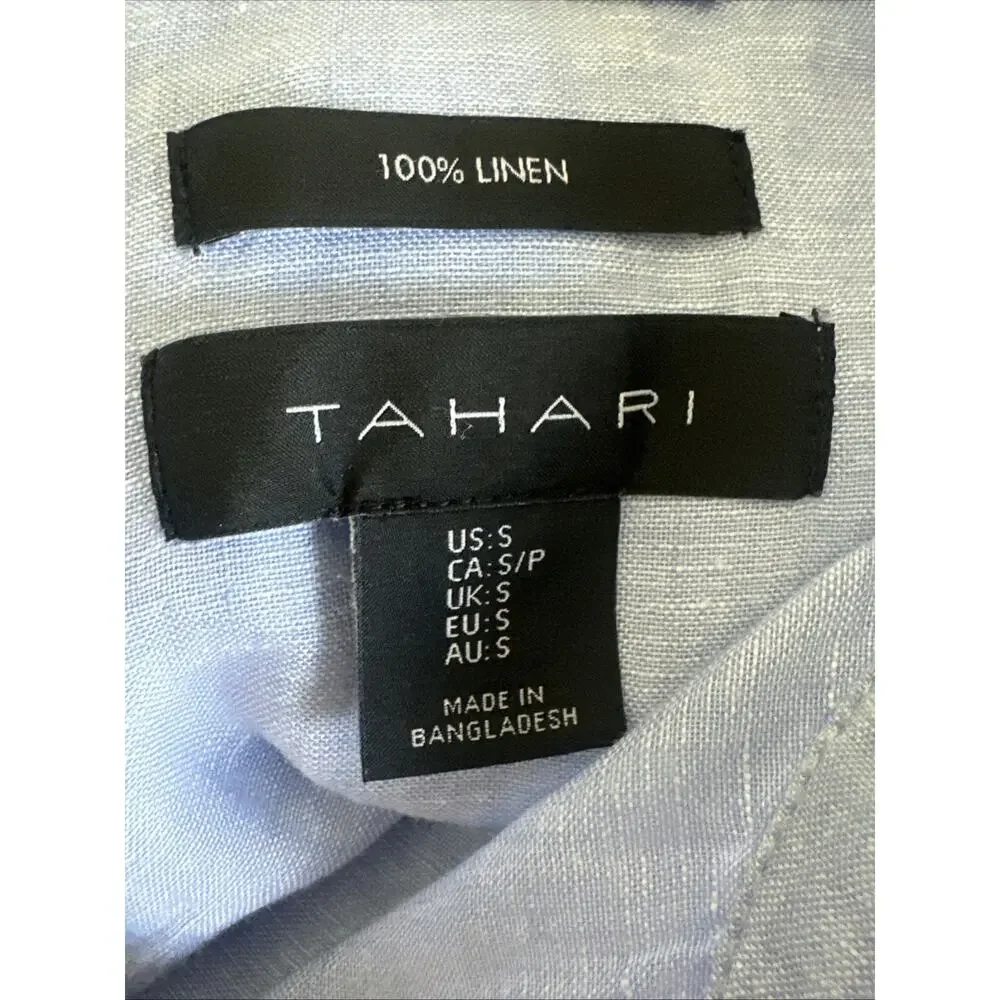Tahari 100% Linen Tunic Women’s Sm Blue Chambray Roll-Tab Sleeve Button Up Top - Picture 7 of 7